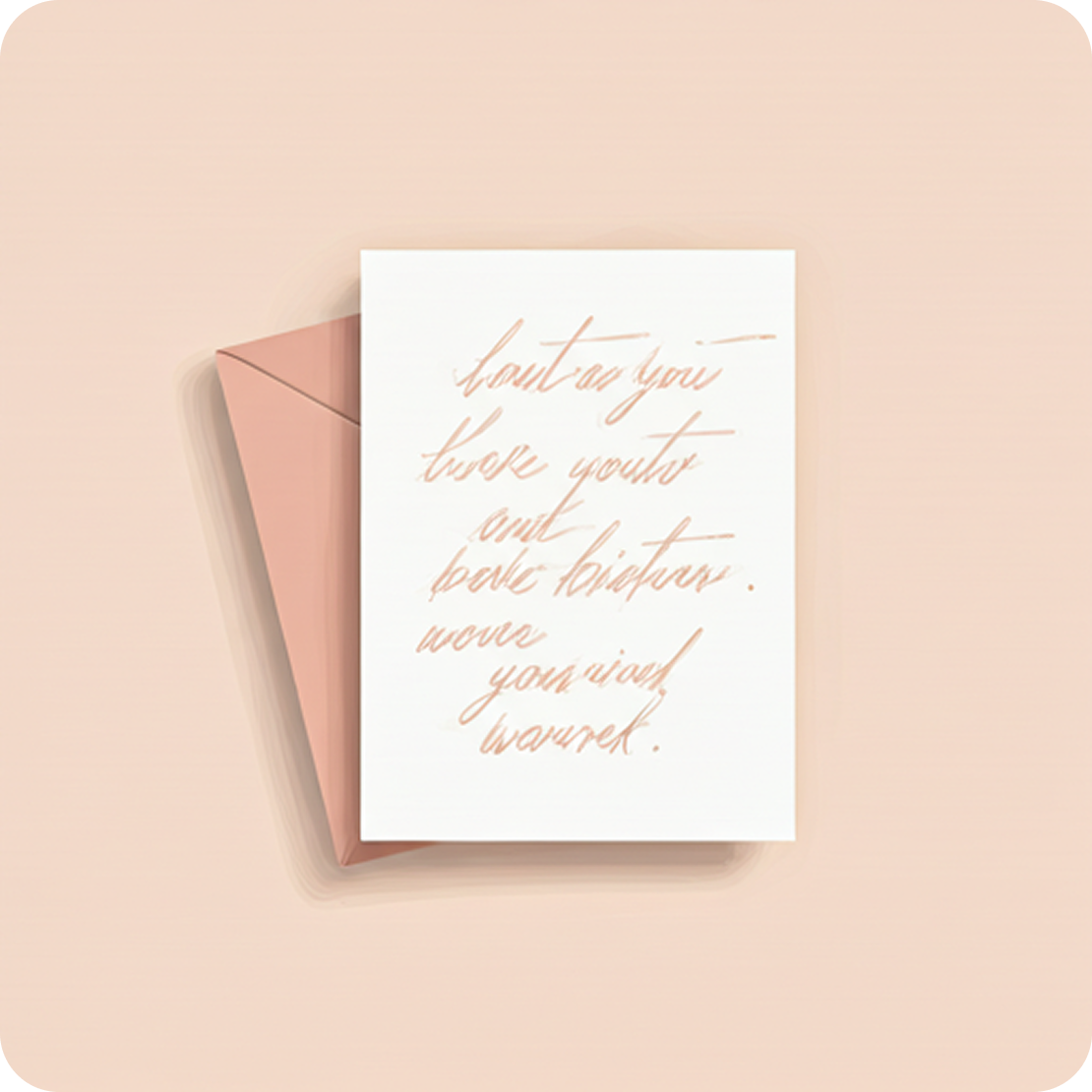 A handwritten card beside a pink envelope